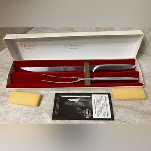 Vintage Gerber Legendary Blades King's Arms Carving Knife Fork Serving Set w Box